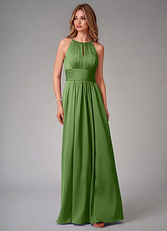 Azazie Bonnie Bridesmaid Dresses Basil A-Line Pleated Stretch Satin Dress image6