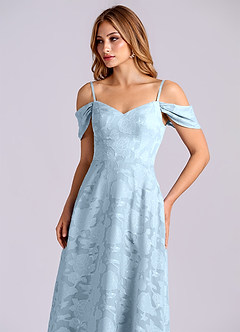 Azazie Marley Bridesmaid Dresses Sky Blue A-Line Off the Shoulder Floral Burnout Convertible Dress image7