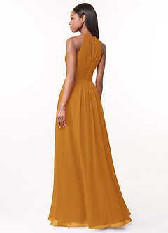 Azazie Bonnie Bridesmaid Dresses Butterscotch A-Line Keyhole Ruched Chiffon Dress image2