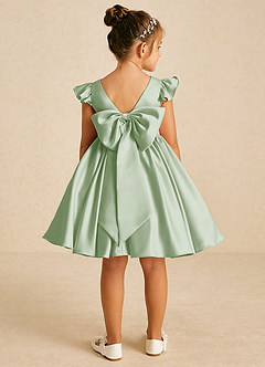 Azazie Tootsie Robe Demoiselle D'honneur Fillette Robe Trapèze en Mat Satiné Arc Vert Sauge image2