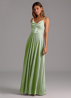 Azazie Sarella Bridesmaid Dresses Dusty Sage A-Line Pleated Velvet Dress image1