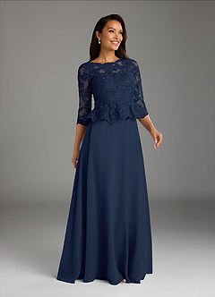Azazie Averie Mère de la mariée Robes Robe Trapèze en Mousseline de soie Col bateau paillettes Bleu Marine Foncé image1