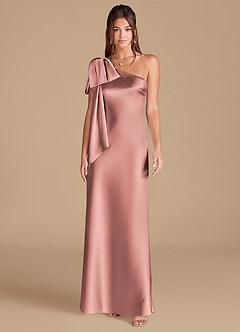 Azazie Capri Brautjungfernkleider Etui One-Shoulder Metallischer Satin Kleid Altrosa image3