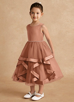 Azazie Posy Blumenmädchenkleider A-Linie Mit Perlen Tüll Kleid Bronzer image3