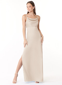 Azazie Esmee Final Sale White Alabaster A-Line Pleated Stretch Satin Dress image1