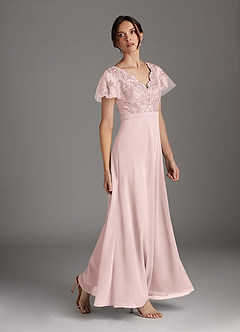 Azazie Singer Final Sale Agave A-Line V-Neck Lace Chiffon Dress image3