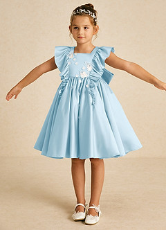 Azazie Sue Ellen Flower Girl Dresses Sky Blue A-Line Bow Matte Satin Dress image3