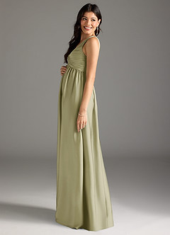 Azazie Yetta Maternity Bridesmaid Dresses A-Line Pleated Stretch Satin Floor-Length Dress image4