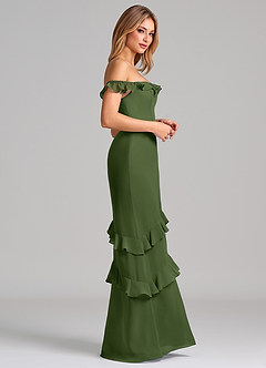 Azazie Marilynn Final Sale Olive Mermaid Off the Shoulder Chiffon Dress image5