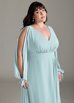 Azazie Matilda Bridesmaid Dresses Mist A-Line Long Sleeve Chiffon Dress image15