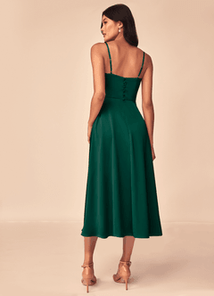 Azazie Dottie Robes de demoiselle d'honneur Robe Trapèze en Satin extensible émeraude image2
