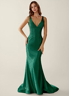 Roxana Dark Green V-neck Hot Rhinestones Corset Prom Dress image3