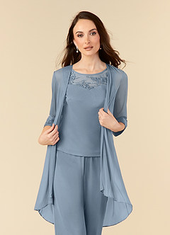 Azazie Frances Kleider für die Brautmutter Overall/Jumpsuit Schaufel Gittergewebe Kleid Staubblau image5