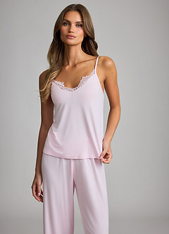 front Pyjamasset med mjuk rayon-spets och vida byxor
