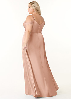 Azazie Ocean Bridesmaid Dresses Rose Gold A-Line V-Neck Pleated Stretch Satin Dress image9