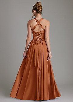 Azazie Francis Robes de demoiselle d'honneur Robe Trapèze en Satin extensible Corset Cuivre image2