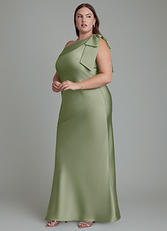 Azazie Yuanna Bridesmaid Dresses Pistachio Mermaid One Shoulder Stretch Satin Dress image13