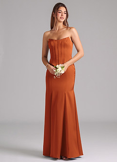 Azazie Ximena Bridesmaid Dresses Cinnamon Mermaid Corset Stretch Satin Convertible Dress image7