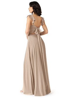 Azazie Everett Robes de demoiselle d'honneur Robe Trapèze en Mousseline de soie Col V froncé Taupe image6