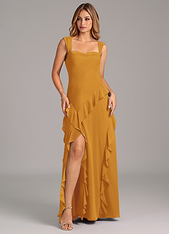 Azazie Sloane Bridesmaid Dresses Butterscotch A-Line Sweetheart Neckline Chiffon Dress image1