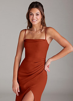Azazie Leonis Bridesmaid Dresses Rust Sheath Strapless Stretch Crepe Convertible Dress image2
