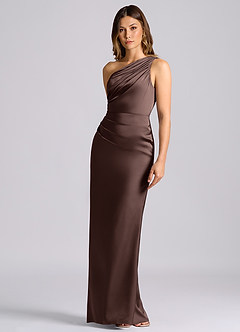 Azazie Akilah Bridesmaid Dresses Ganache Mermaid One Shoulder Stretch Satin Dress image6