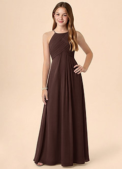 Azazie Ginny Junior Abito A-Line in Chiffon Plissettato Ganache image1