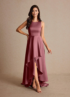 Azazie Niles Mère de la mariée Robes Robe Trapèze en Satin extensible Traînes Rose Du Désert image1