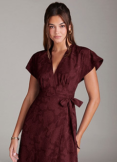 Azazie Ling Bridesmaid Dresses Cabernet A-Line Pleated Floral Burnout Dress image2