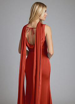 Azazie Tallie Bridesmaid Dresses Rust Mermaid Pleated Stretch Satin Dress image3