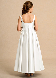 Azazie Mochi Girl Jurken voor bloemenmeisjes Baljurk Jurk van Mat Satijn Geplooid Ivoor image2