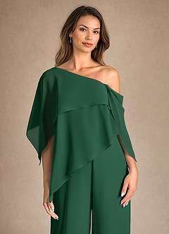 Azazie Halima Mother of the Bride Dresses Dark Green Jumpsuit/Pantsuit Side Slit Chiffon Dress image8