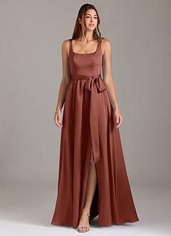 Azazie Elliott Bridesmaid Dresses Auburn A-Line with Pockets Stretch Satin Dress image3