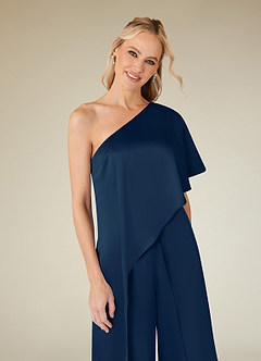 Azazie Hagretta Abiti per la Madre della Sposa Abito Tuta Pantaloni in Raso Elasticizzato Marino Scuro image5