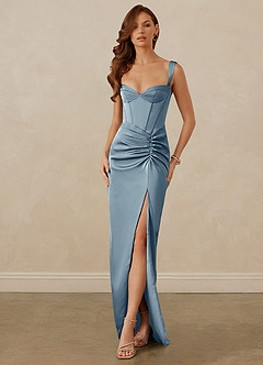 Christian Siriano Bridal for Azazie 1017 Bridesmaid Dresses Dusty Blue Sheath Sweetheart Neckline Stretch Satin Dress image1