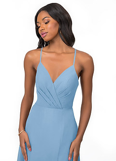 Azazie Everleigh Vente finale Robe Trapèze en Mousseline de soie Plissé en cœur Matcha image6