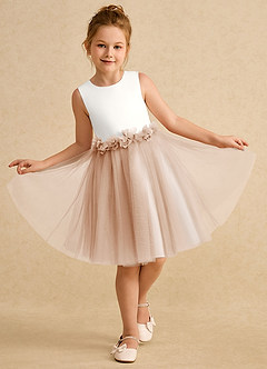 Azazie Louisa Flower Girl Dresses Ivory English Rose A-Line Sleeveless Tulle Dress image4