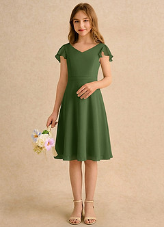 Azazie Narin Girls Formal vestidos de niña de las flores Vestido de Oliva de Gasa de Corte en A con Con mangas image3