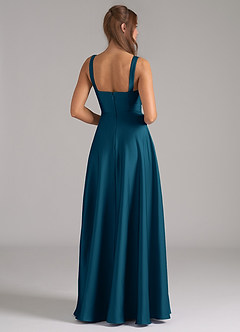 Azazie Shaude Bridesmaid Dresses Ink Blue A-Line Pleated Stretch Satin Dress image6