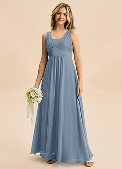 Azazie Odette Junior A-Linie Herzausschnitt Chiffon Kleid Staubblau image3