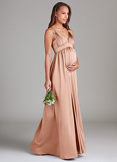 Azazie Emree Maternity Bridesmaid Dresses A-Line Stretch Satin Floor-Length Dress with Pockets image4