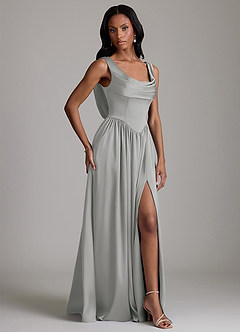 Azazie Novi Bridesmaid Dresses Silver A-Line with Pockets Stretch Satin Dress image5
