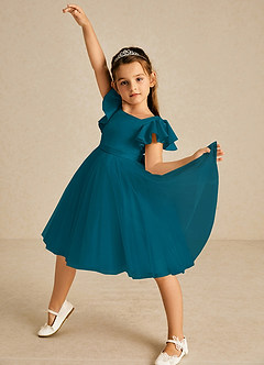 Azazie Kaeya Abiti da Ragazza di Fiori Abito A-Line in Tulle Fiocco Blu Inchiostro image2