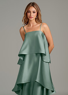 Azazie Azalea Bridesmaid Dresses Silver Sage A-Line Ruched Stretch Satin Dress image2