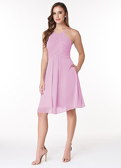 Azazie Adriana Bridesmaid Dresses A-Line Pleated Chiffon Knee-Length Dress image3