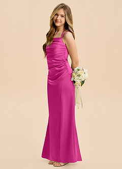 Azazie Nova Junior Fuchsia Sheath Pleated Stretch Satin Dress image1