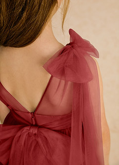 Azazie Dori Robe Demoiselle D'honneur Fillette Robe Trapèze en Tulle Rayé Rouille image8