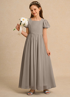 Azazie Joss Flower Girl Dresses Taupe A-Line with Sleeves Chiffon Dress image9
