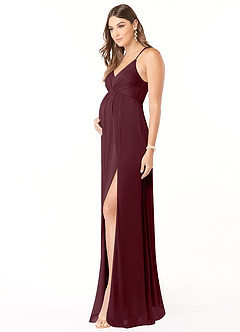 Azazie Annabelle Maternity Bridesmaid Dresses A-Line V-Neck Pleated Mesh Floor-Length Dress image4