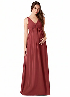 Azazie Yetta Maternity Bridesmaid Dresses A-Line V-Neck Gathered Chiffon Floor-Length Dress image1